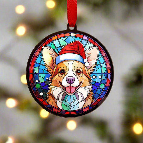 Corgi in Santa Hat Suncatcher Decoration